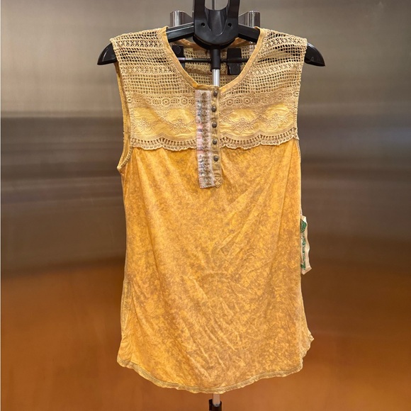 Aratta Mustard Lace Accent Blouse - Picture 1 of 6
